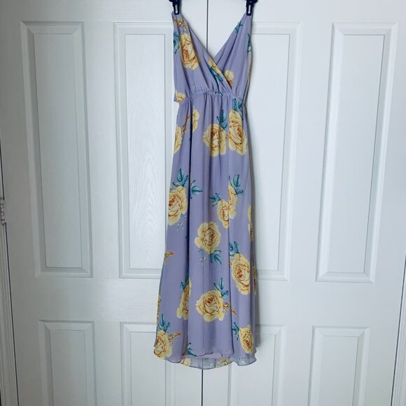 Lulus Kind & Loving Lavender Lined Chiffon  Floral Almost Backless Maxi SzM - Picture 7 of 9
